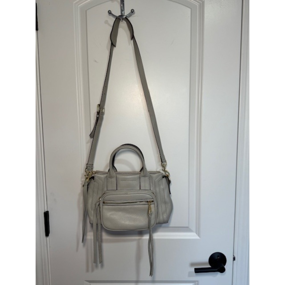 Aimee Kestenberg Grey Pebble Leather‎ Satchel Crossbody Bag Gold Hardware
